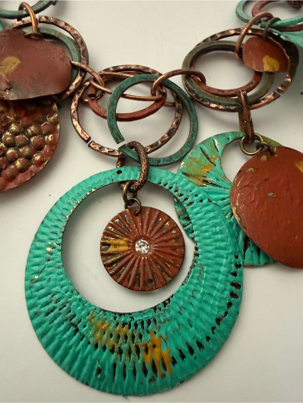 Turquoise and Copper Boho Circle Pendant Necklace